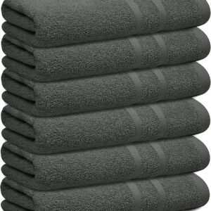 Looperry 6 Pack Small Bath Towel Set - 100% Cotton 23x46 Shower Towels in 450 GSM. Lightweight & Absorbent Quick Dry Gym Towel for Showering, Pet Drying, Spas & Salons (Charcoal Grey)