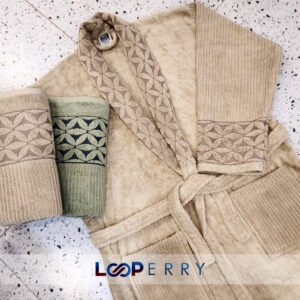 Dyed Jacquard Design Bathrobe & Towel Set 01