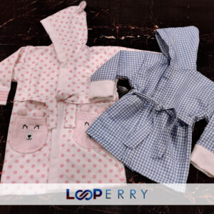 Kids Hooded Bathrobes with Fabric Printed Outside & Innerside Terry