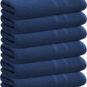 Looperry 6 Pack Small Bath Towel Set - 100% Cotton 23x46 Shower Towels 450 GSM. Lightweight & Absorbent, Soft & Quick Dry. Use for Pet Drying, Gym, Spa, Salon & More. Terry Ringspun Towels (Navy)