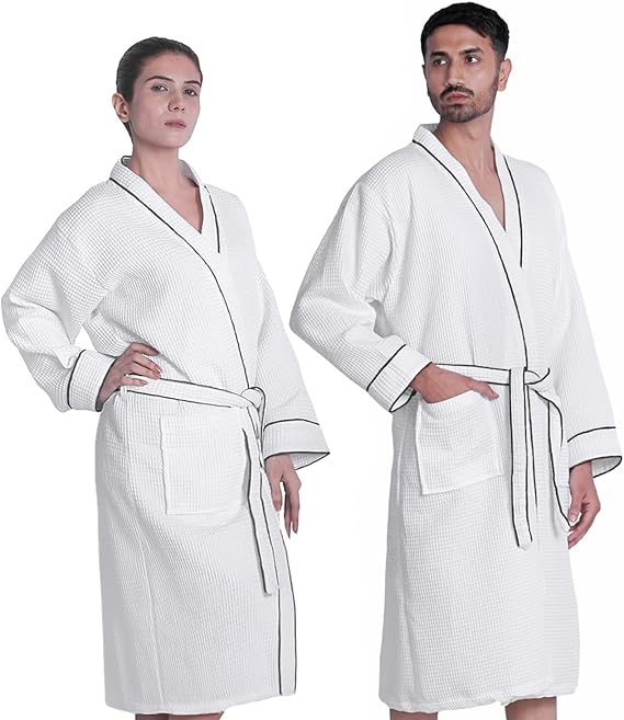Looperry Unisex White Waffle Bathrobe (1 Piece) Luxurious & Lightweight Shower Robe in Organic Cotton Poly Blend - Image 2