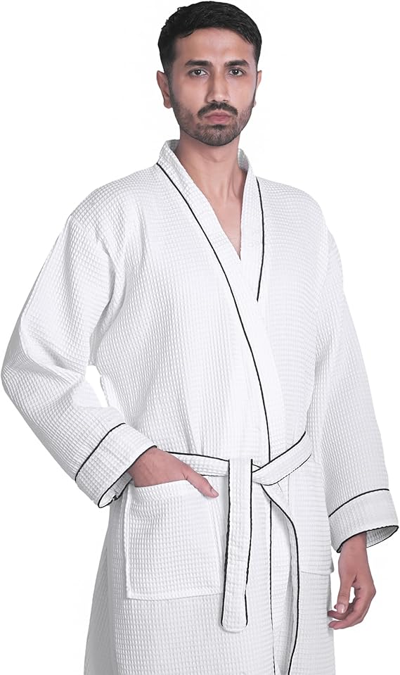 Looperry Unisex White Waffle Bathrobe (1 Piece) Luxurious & Lightweight Shower Robe in Organic Cotton Poly Blend - Image 6