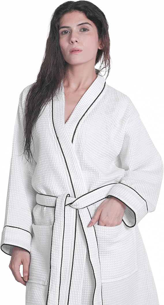 Looperry Unisex White Waffle Bathrobe (1 Piece) Luxurious & Lightweight Shower Robe in Organic Cotton Poly Blend - Image 7