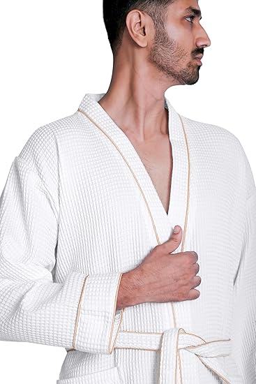 Looperry Unisex White Waffle Bathrobe (1 Piece) Luxurious & Lightweight Shower Robe in Organic Cotton Poly Blend - Image 8
