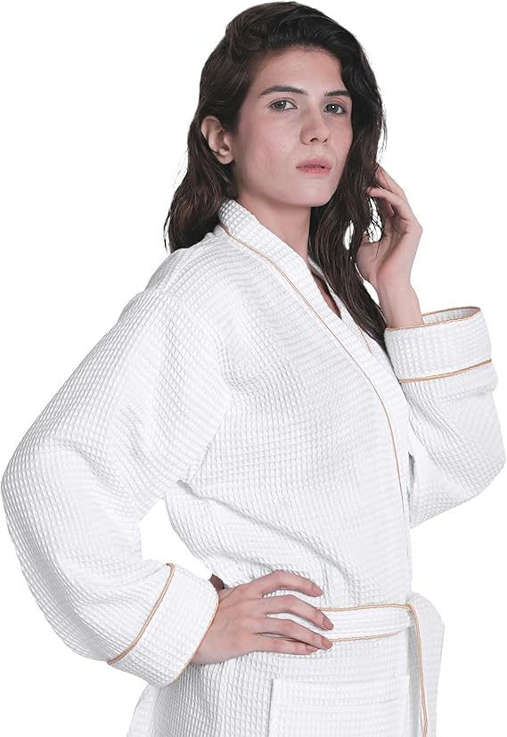 Looperry Unisex White Waffle Bathrobe (1 Piece) Luxurious & Lightweight Shower Robe in Organic Cotton Poly Blend - Image 9
