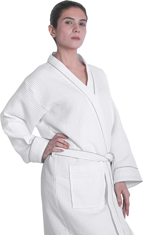 Looperry Unisex White Waffle Bathrobe (1 Piece) Luxurious & Lightweight Shower Robe in Organic Cotton Poly Blend - Image 11
