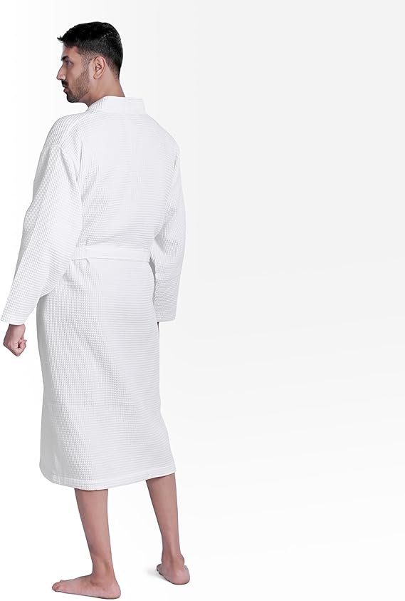 Looperry Unisex White Waffle Bathrobe (1 Piece) Luxurious & Lightweight Shower Robe in Organic Cotton Poly Blend - Image 13