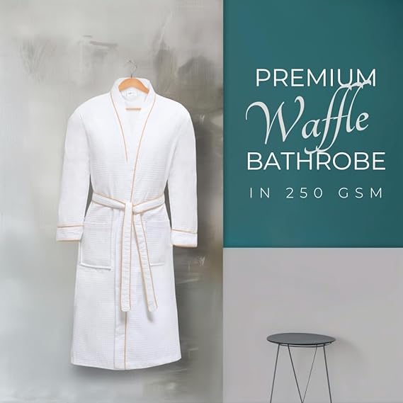 Looperry Unisex White Waffle Bathrobe (1 Piece) Luxurious & Lightweight Shower Robe in Organic Cotton Poly Blend - Image 15