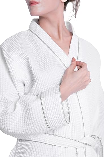 Looperry Unisex White Waffle Bathrobe (1 Piece) Luxurious & Lightweight Shower Robe in Organic Cotton Poly Blend - Image 16