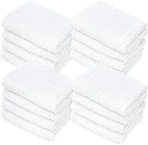 Looperry White Terry Cloth Rags (16 Pack) 16"x19" Inches Ribbed - Lint Free Dish Cloth Multipurpose Cleaning Rags for Housekeeping, Car Wash. Absorbent & Reusable Bar Mop Towels for Kitchen Cotton