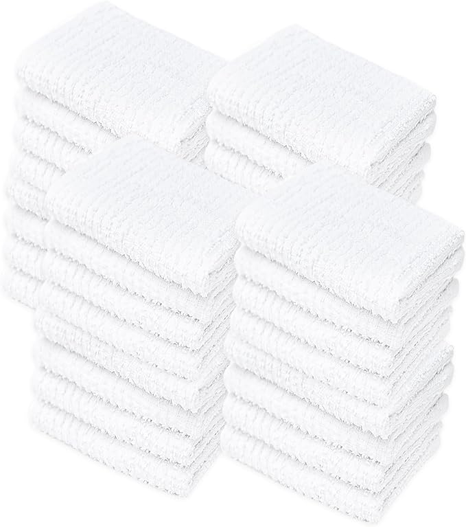 Looperry White Terry Cloth Rags (60 Pack Bulk) 13"x13" Inches Commercial Grade Dish Cloth Multipurpose Cleaning Rags for Housekeeping, Car Wash. Absorbent & Reusable Bar Mop Towels for Kitchen Cotton