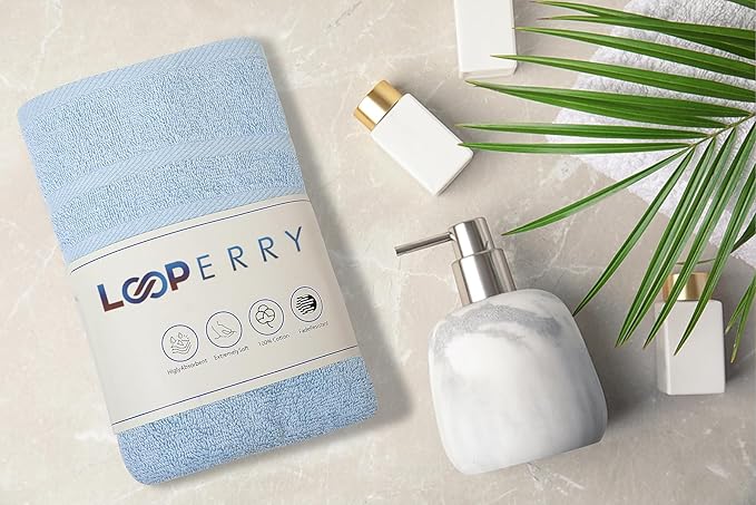 Looperry 6 Pack Small Bath Towel Set - 100% Cotton 23x46 Shower Towels in 450 GSM. Lightweight & Absorbent Quick Dry Gym Towel for Showering, Pet Drying, Spas & Salons. Terry Ringspun Towels (Aqua) - Image 2