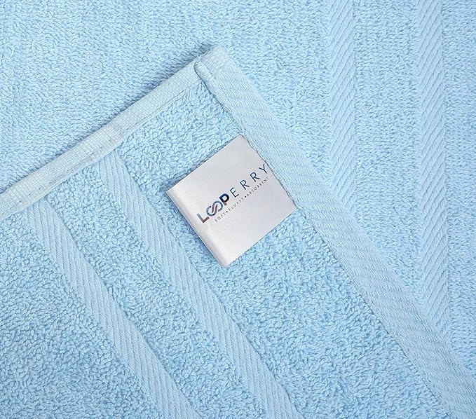 Looperry 6 Pack Small Bath Towel Set - 100% Cotton 23x46 Shower Towels in 450 GSM. Lightweight & Absorbent Quick Dry Gym Towel for Showering, Pet Drying, Spas & Salons. Terry Ringspun Towels (Aqua) - Image 4