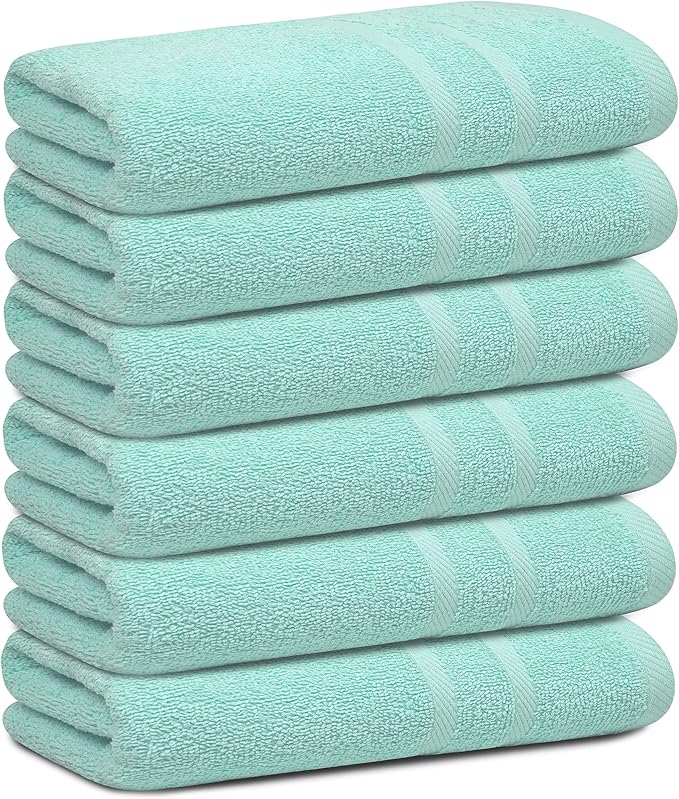 Looperry 6 Pack Small Bath Towel Set - 100% Cotton 23x46 Shower Towels in 450 GSM. Lightweight & Absorbent Quick Dry Gym Towel for Showering, Pet Drying, Spas & Salons. Terry Ringspun Towels (Aqua) - Image 10